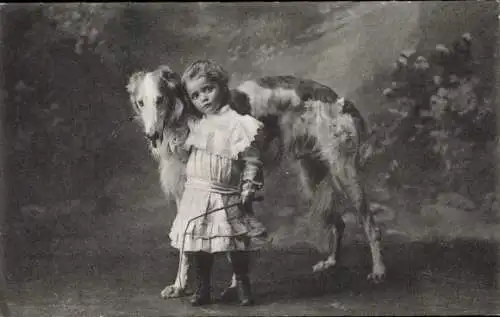 Ak Mädchen und Windhund, Porträt