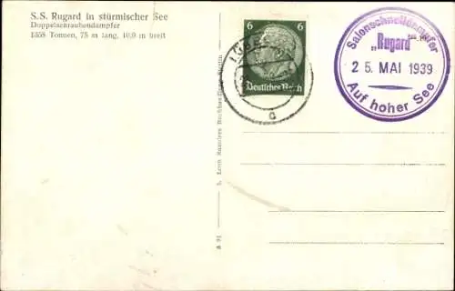Ak Schiff S.S. Rugard in stürmischer See