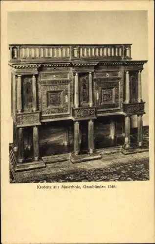 Ak Berlin, Kunstgewerbemuseum, Kredenz aus Maserholz, Graubünden 1548