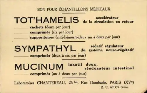Ak Paris I Louvre, Arzneimittelwerbung für TOT'HAMELIS, SYMPATHYL und MUCINUM der Laboratoires...