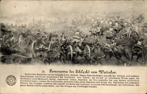 Ak Waterloo Wallonisch Brabant, Englische Batterien vor der Brigade Colin Halkett. Gegen diese...
