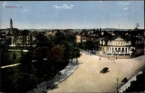 Ak Zwickau in Sachsen, Kreuzung aus der Vogelschau