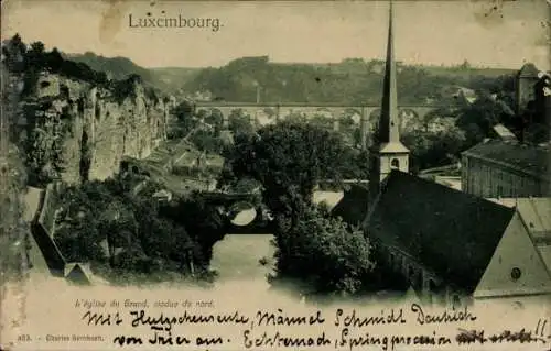 Ak Luxemburg, L'Eglise du Grund, Viaduc du nord, Kirche, Viadukt