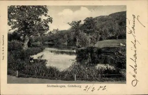 Ak Göteborg Schweden, Slottsskogen, Landschaft mit Wasser, Bäume, Postkarte