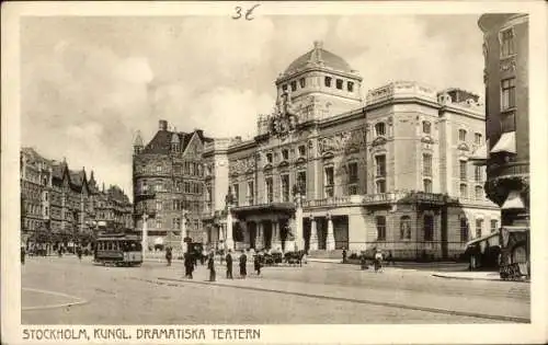 Ak Stockholm Schweden, Kungl. Dramatiska Teatern, Straßenbahn