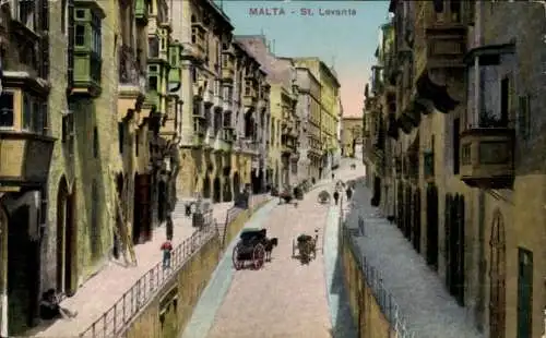 Ak Valletta Malta, St. Levante, Straßenpartie in der Stadt