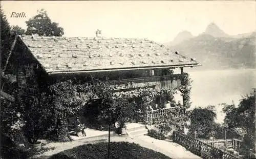 Ak Rütli Seelisberg Kanton Uri, Holzhaus, Glaskübel, Weinreben, Berglandschaft, ruhige Umgebung
