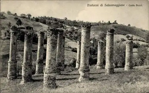 Ak Salsomaggiore Emilia-Romagna, Ruinen, Säulen, Landschaft, Hügel, historische Stätte