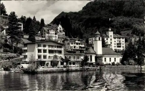 Ak Weggis Kanton Luzern, Kurort  Hotels Frohburg, schöner See, Berge, Architektur