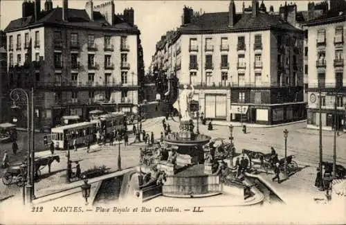 Ak Nantes Loire Atlantique, Biscuits Lefevre-Utile, Platz Royale, Rue Crébillon, Statue, Straßenb