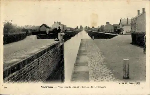Ak Vierzon Cher, Blick auf den Kanal, Ecluse de Grossoux, Brücke, Häuser, Landschaft