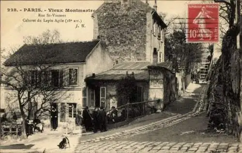 Ak Paris XVIII Montmartre, Vieux Montmartre, Rue St-Vincent, Cabaret du Lapin Agile, 10 Centimes