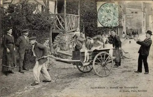 CPA Robinson Hauts de Seine, Mann zieht Fuhrwerk mit Esel