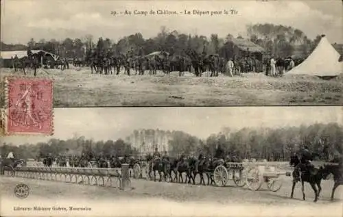 Ak Camp de Chalons Camp de Mourmelon Marne, Le Depart pour le Tir