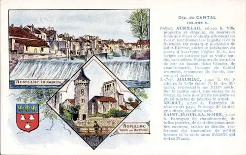 Ak Aurillac Cantal,  la Jordanre, Tour de Roffinc, prächtige Stadt mit vielen Bächen