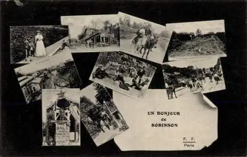 Ak Paris, Boulevard Saint Germain,  mit verschiedenen Bildern, 'Un Bonjour de Robinson', Paris
