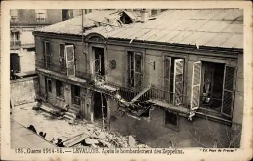Ak Levallois Perret Hauts de Seine, Bombardement der Zeppeline, Gebäudezerstörung, 1914-15
