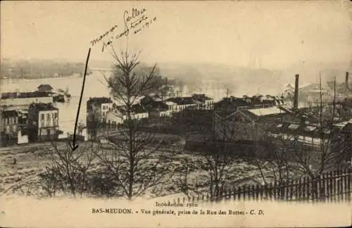 Ak Bas Meudon Hauts de Seine, Gesamtansicht, prise de la Rue des Buttes