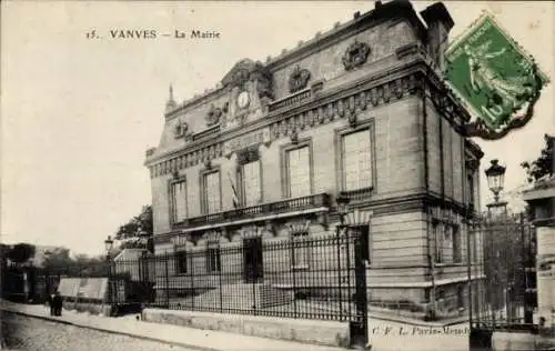 Ak Vanves Hauts de Seine, Rathaus von Vanves, s Gebäude, Zaun, Straßenansicht