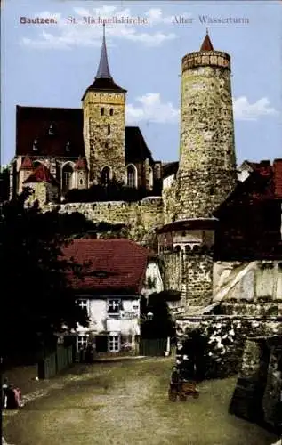Ak Bautzen in der Lausitz, St. Michaeliskirche, Alter Wasserturm, Schankwirtschaft