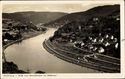 Ak Heidelberg am Neckar,  Blick vom Storchennest ins Neckartal, Flusslandschaft, Hügel, Häuser