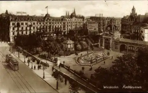 Ak Wiesbaden in Hessen, Stadtansicht von  Kochbrunnen,  Architektur, Brunnenanlage