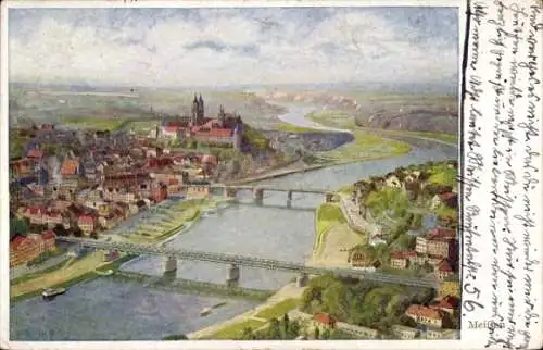 Künstler Ak Meißen an der Elbe, Gesamtansicht