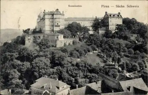 Ak Sonnenstein Pirna in Sachsen, Burg Sonnenstein, Landschaft, Bäume, Historische Architektur