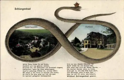 Ak Schlangenbad im Taunus Hessen,  Gesamtansicht, Kurhaus, idyllische Landschaft, heiße Quellen