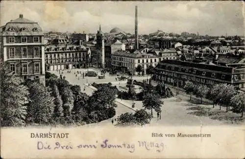 Ak Darmstadt in Hessen, Stadtansicht, Blick vom Museumsturm, 
