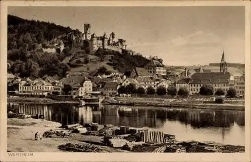 Ak Wertheim am Main, Vorderansicht auf  Burg, Stadtansichten am Fluss
