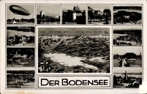 Ak Lindau am Bodensee, Konstanz, Friedrichshafen, Meersburg, Bad Schachen