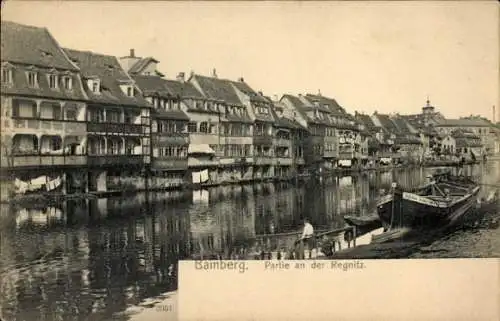 Ak Bamberg in Oberfranken, Historische Gebäude, Regnitz, Wasser, Boote