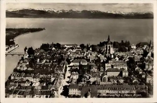 Ak Konstanz am Bodensee, Konstanz am Bodensee, Rhein, östliche Alpen,  Architektur
