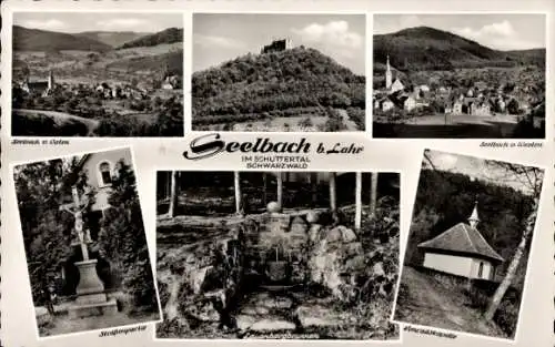 Ak Seelbach im Schwarzwald Baden, Panorama, Ruine Hohengeroldseck, Konradskapelle, Brunnen