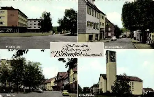Ak Waldachtal im Schwarzwald, Marktplatz, Baumgartenstr., Schule, Kath. Kirche, Erholungsort