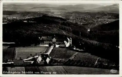 Ak Schwäbisch Gmünd in Württemberg, Erholungsheim Schönblick, Luftbild, Tannenwald, Flugzeugansic