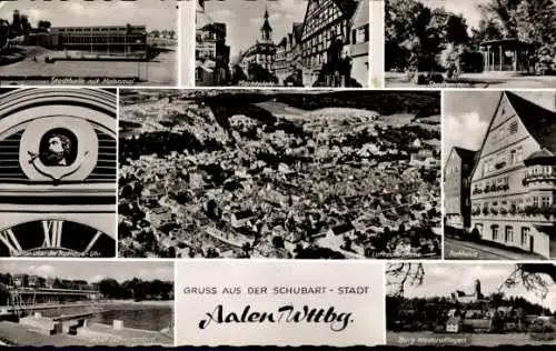 Ak Aalen im Ostalbkreis Württemberg, Stadtansichten, Rathaus, Burg Niedevolfingen, Schwimmbecken