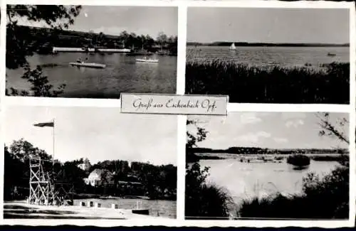 Ak Eschenbach in der Oberpfalz Bayern, Vier Bilder, Wasserlandschaft, Boote, Segelboot, Wellenbre