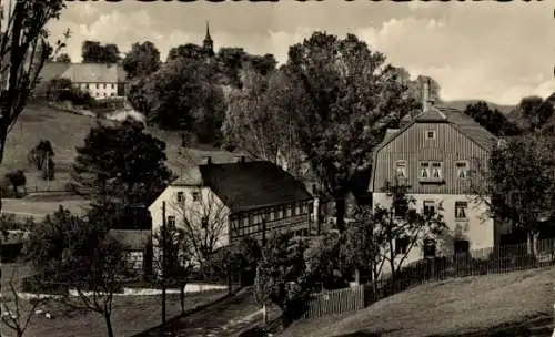Ak Dorfchemnitz bei Sayda Mittelsachsen, Landschaft, Gebäude, Bäume, Kirche, schwarz-weiß