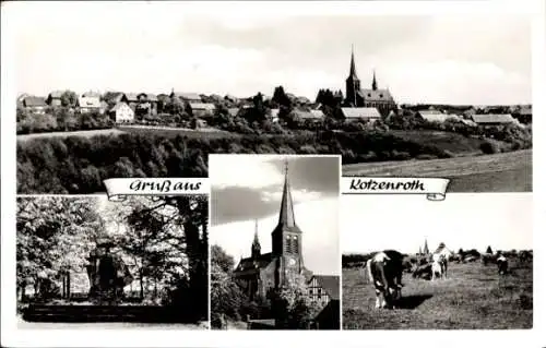 Ak Kotzenroth Rosenheim Landkreis Altenkirchen Westerwald, Panorama, Kirche, Kühe