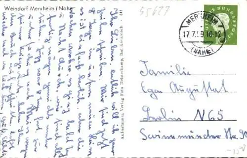 Ak Merxheim an der Nahe, Panorama, Denkmal, Rathaus