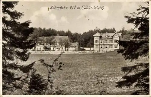 Ak Oberhof im Thüringer Wald, Schmücke, 916 m, Gebäude, Wälder, Wiese