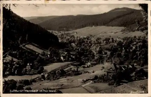 Ak Manebach Ilmenau in Thüringen, Luftkurort Manebach im Thürwald, ländliche Landschaft, Häuser, 