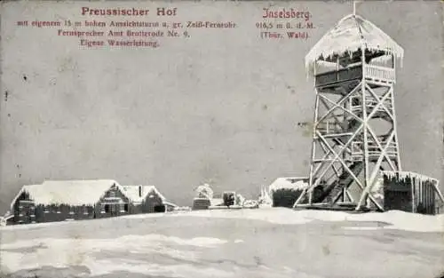 Ak Brotterode in Thüringen, Großer Inselsberg, Preussischer Hof, Aussichtsturm, Zeiß-Fernrohr, Th