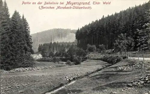 Ak Meyersgrund Manebach Ilmenau in Thüringen, Landschaft, Bahnlinie