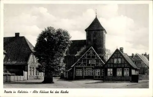 Ak Preetz in Holstein, alte Häuser, Kirche