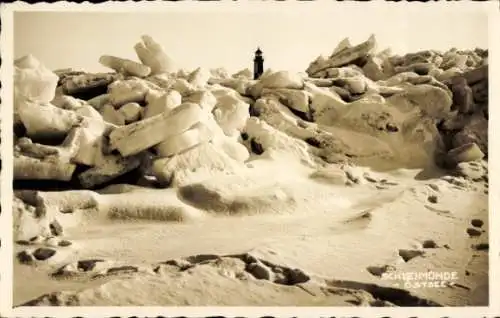 Foto Ak Kappeln an der Schlei, Lotseninsel Schleimünde, Leuchtturm, Winter, Eisschollen