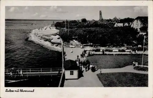 Ak Ostseebad Laboe, Seebrücke, Marine Ehrenmal, Parkanlagen