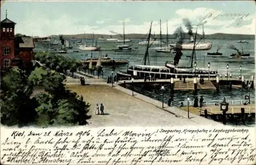 Ak Kiel, Hafenansicht, Schiffe, Landungsbrücken, Seegarten, Uferpromenade
